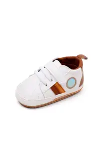 Pantofi Sport Model Tommy - Piele ecologica - Baieti - Siret - Velcro - Alb/Maro/Portocaliu/Multicolor