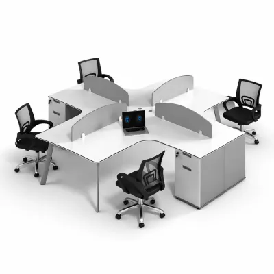 Set OptiSpace &amp; FlexiPro - Birou operational cu 4 posturi,dulapuri integrate si Scaun de birou ergonomic