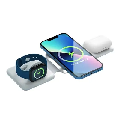 Incarcator ENGROSS Wireless tip MagSafe Portabil, Statie Incarcare 3 in 1, Qi Fast Charge 15W, compatibil cu Iphone, Airpods, Apple Watch, Samsung, Huawei, Xiaomi, Alb Informatii