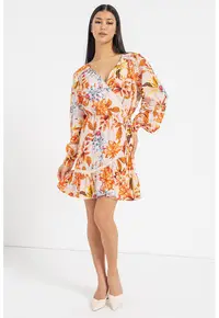 Rochie petrecuta din amestec de in - Portocaliu
