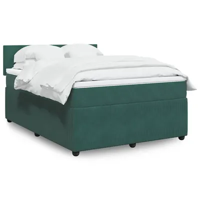 Gossi pat box spring cu saltea, verde inchis, 140x200 cm, catifea
