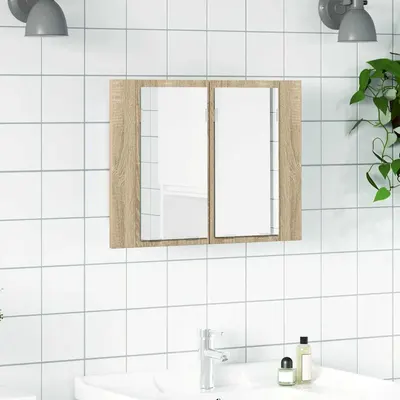 vidaXL Dulap de baie cu oglindă și LED, stejar sonoma, 60x12x45 acril