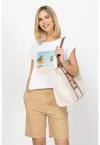 Tricou din amestec de modal cu imprimeu Monas - Alb optic