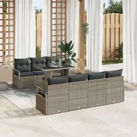 Set de canapea de gradina Gossi cu 8 piese si perne gri din ratan poly, canapea de gradina Gossi pentru 2 persoane cu spatiu de depozitare si perne gri din ratan poly