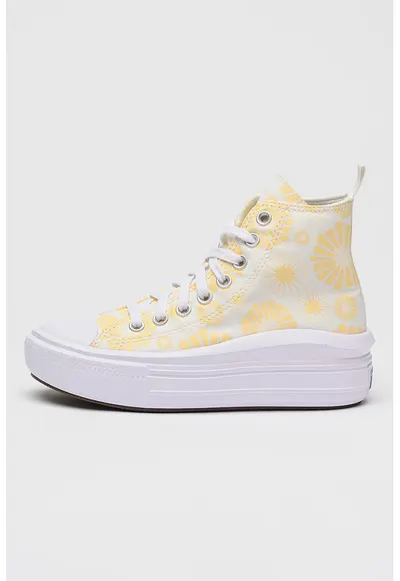 Tenisi flatfom cu model floral Chuck Taylor All Star Move - Alb/Galben