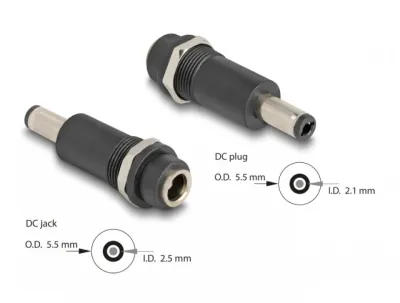 Adaptor alimentare DC 5.5 x 2.5mm la DC 5.5 x 2.1mm M-T, Delock 64281