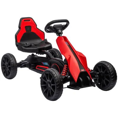 Kart cu pedale pentru copii cu vârsta între 3-8 ani cu scaun reglabil în 4 poziții și roți EVA, 100x58x58,5cm roșu și negru HOMCOM | Aosom Romania