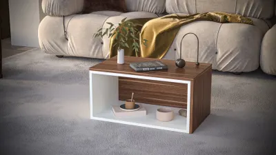 Măsuță de cafea, culoare Nuc & Alb – design modern, compact și versatil