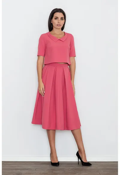 Set dama M579 - fusta si bluza - coral - poliester 100 - Roz