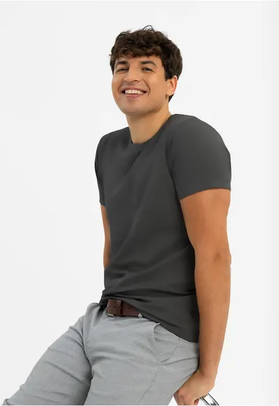 Tricou barbati din bumbac - T-Basic - Regular Fit - grafit - Gri grafit