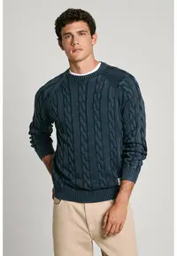 Pulover cu model torsade - Bleumarin
