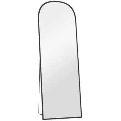 HOMCOM Oglindă de Podea și Perete Modernă din Aliaj de Aluminiu cu Suport Pliabil, 50x170 cm, Neagră | Aosom Romania