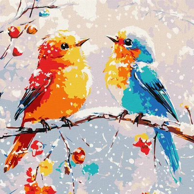 Set pentru pictură după numere Ideyka - Păsări de iarnă, 30 x 30 cm