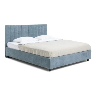 Pat matrimonial albastru tapițat cu spațiu de depozitare cu somieră 160x200 cm Myra Slim Line – Bonami Selection