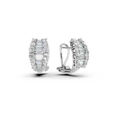Cercei din aur alb cu diamante baguette si rotunde de 1.46ct
