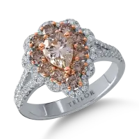 Inel din aur alb-roz cu diamante maro pear si rotunde de 1.72ct si diamante transparente de 0.41ct