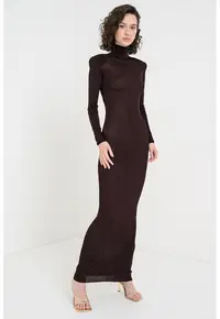 Rochie bodycon cu maneci lungi - Maro inchis