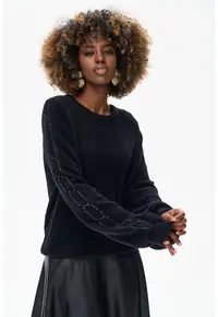 Pulover negru cu insertii de lurex Gakumi