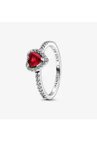 Inel cu inima rosie in relief Zirconiu tip Pave din Argint 925 - Rosu/Argintiu
