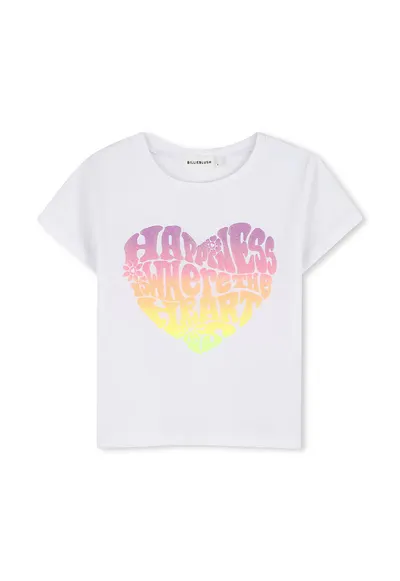 Tricou de bumbac cu imprimeu cu inimi - Alb/Galben/Violet