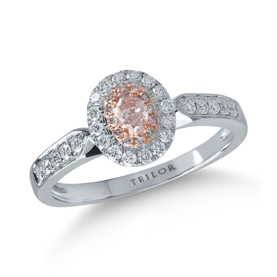 Inel din aur alb-roz cu diamante transparente de 0.34ct si diamante roz ovale si rotunde de 0.21ct