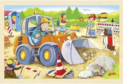 Puzzle din lemn Goki - Santier, 24 piese