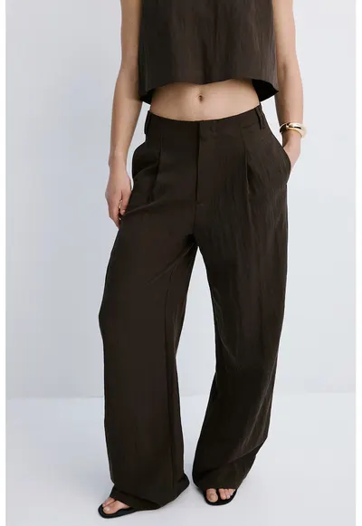 Pantaloni relaxed-fit din amestec de lyocell cu croiala dreapta - Maro inchis