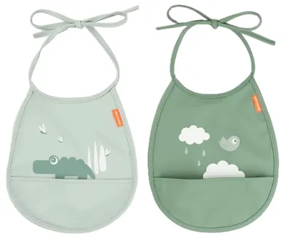 Set de bavetă cu buzunar Done by Deer - Croco, green, 2 buc