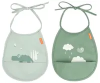 Set de bavetă cu buzunar Done by Deer - Croco, green, 2 buc