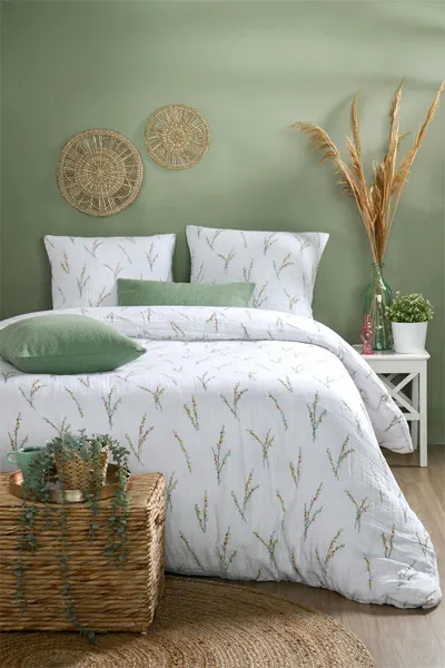Set de pat Stof - Fleolia, 3 piese, 100% bumbac, 260 x 240 cm