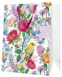 Pungă cadou PAW - Bird with Flowers, 26.5 x 33.5 x 13