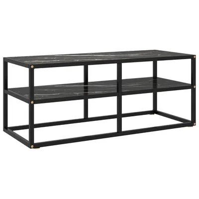 vidaXL Comodă TV, negru, 100 x 40 x 40 cm, sticlă de marmură neagră