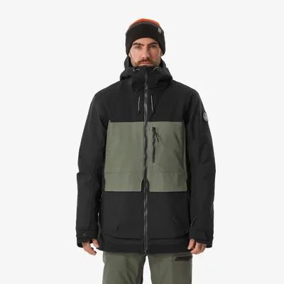Geacă snowboard călduroasă și rezistentă SNB 500 ziprotect kaki și negru Bărbați