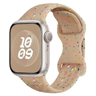 Curea Perforata cu Picaturi Colorate, Sport, Compatibila Apple Watch, Silicon, Crem - 38/40/41 mm Engros