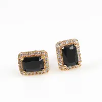 Cercei placati cu aur 14K cu cristal negru si pietre zirconice