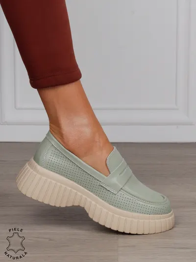 Mocasini dama din Piele Naturala cu mici perforati cu talpa inalta CRL1567 BARILLA