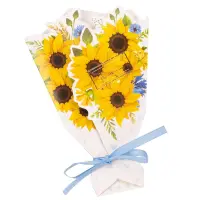 Felicitare hârtie cu panglică model buchet de flori - albastru (set 10 buc) - Default Title