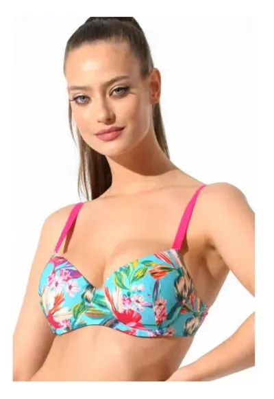 Sutien costum de baie DR572 verde imprimat - Multicolor