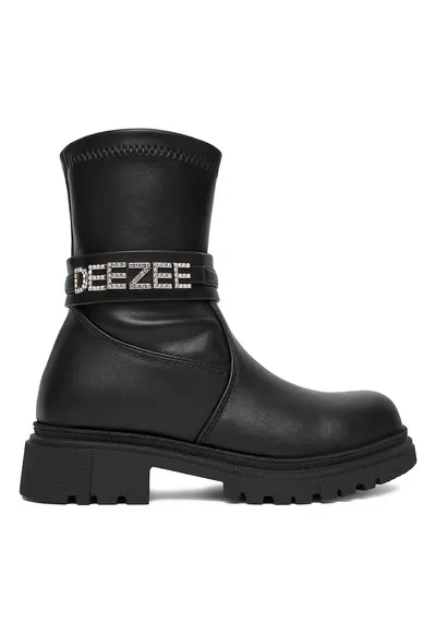 Botine Fete - piele ecologica - negru - fermoar