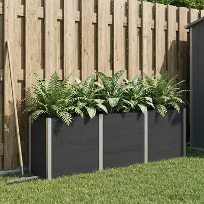 vidaXL Strat înălțat de grădină Negru 300 x 50 x 91 cm WPC și Aluminiu