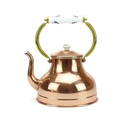 Ceainic din Cupru Lucios 1,5L cu Toarta din Bronz si Portelan, Fabricat in Portugalia