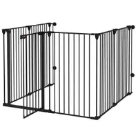 PawHut Tarc de Joacă 2-in-1 Multifuncțional cu Poartă de Siguranță pentru Pisici și Câini, 6 Panouri, Dimensiuni 64x100cm, Înălțime 100cm, Negru | Aosom Romania
