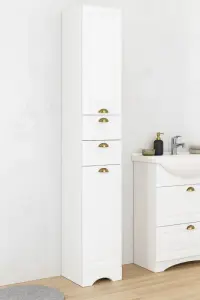 Dulap baie seria 172, front MDF, 2 usi, 2 sertare, alb rustic, 35x31.6x180 cm
