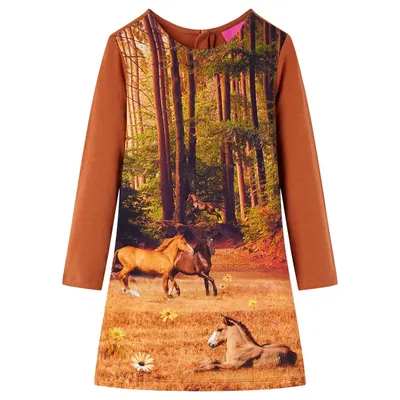 Rochie pentru copii cu mâneci lungi, coniac, 92