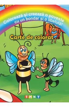Coloreaza si creeaza o poveste cu un bondar si o libelula! Carte de colorat
