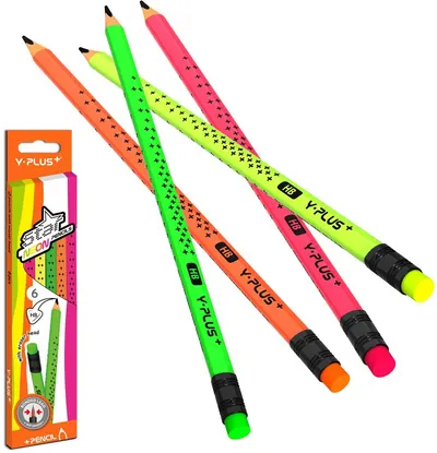 Set de creioane Y-Plus - HB, Star Neon, 6 bucăți