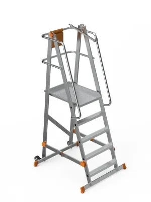 Scara industriala rabatabila (pliabila) din aluminiu cu 4 trepte si platforma h=132cm, inaltime de lucru 3,3m - CNO-SME-FWPL14