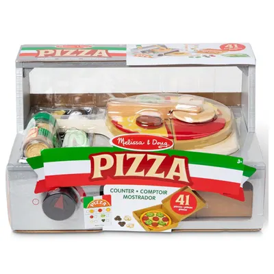 Set de joaca din lemn, Melissa & Doug, Standul de Pizza cu cuptor, 41 piese, 6074890
