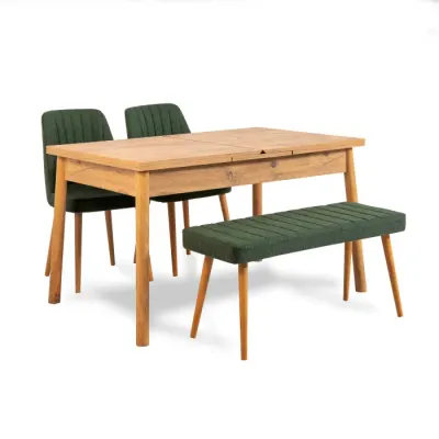 Set masa extensibila si scaune SANTIAGO ATLANTICE, 4 piese, pin atlantic + verde, 120-153x75x77 cm