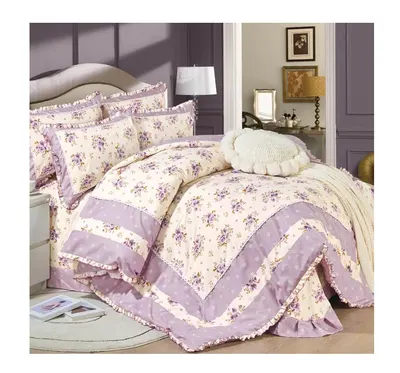 Lenjerie pentru pat dublu, 4 piese din bumbac finet cu volanase , cod VL26